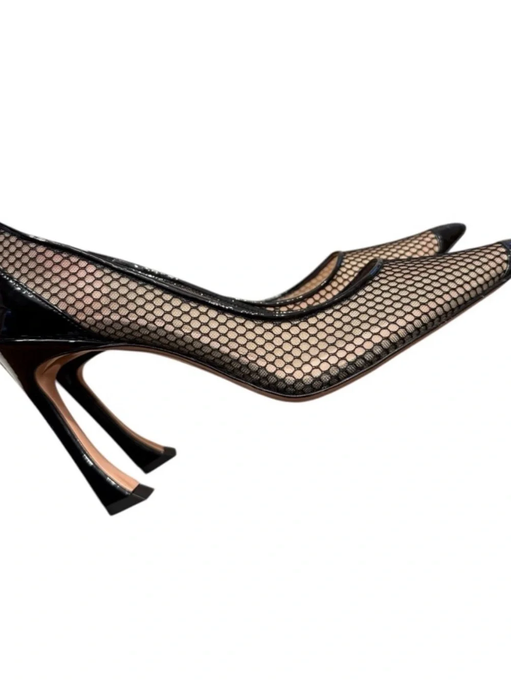 Piferi Avangarda 85 Black Mesh Pointed-Toe Heel Pumps with Patent Trim EUR 38